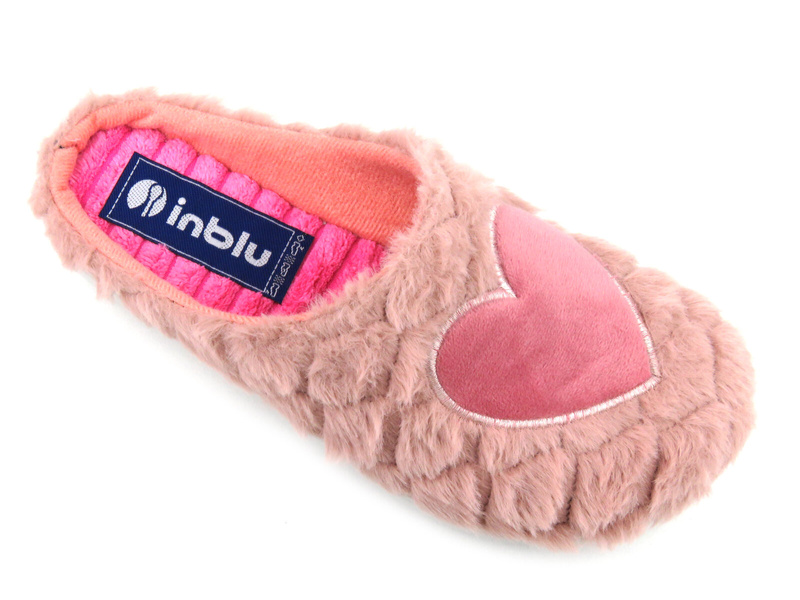 Miękkie kapcie damskie - INBLU EC-99,różowe z serduszkiem