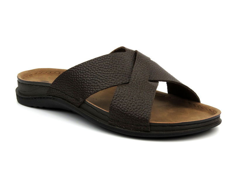 Skórzane klapki męskie - INBLU GV-01I, ciemnobrązowe