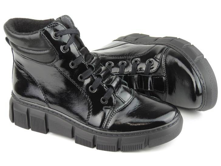 Ocieplane botki damskie w stylu sportowym - HELIOS Komfort 562S, czarny 2