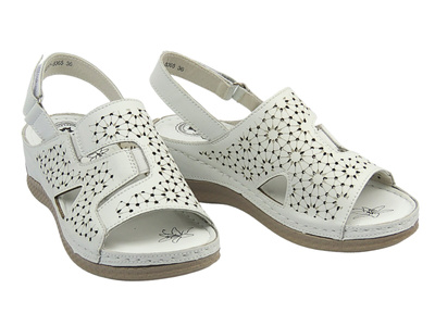 Skórzane sandały damskie na rzep białe Evento 25SD17-8365