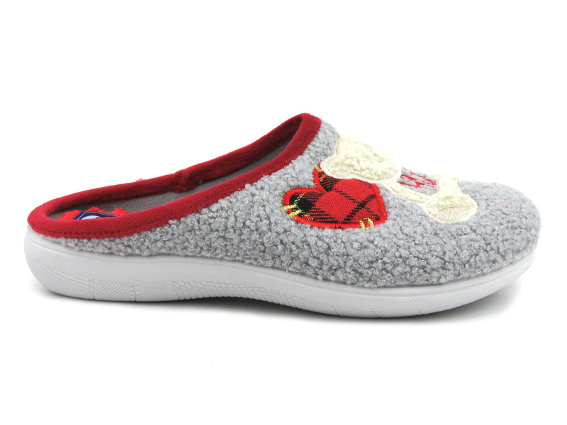 Ciepłe kapcie damskie, młodzieżowe- INBLU EC-95, szare z misiem