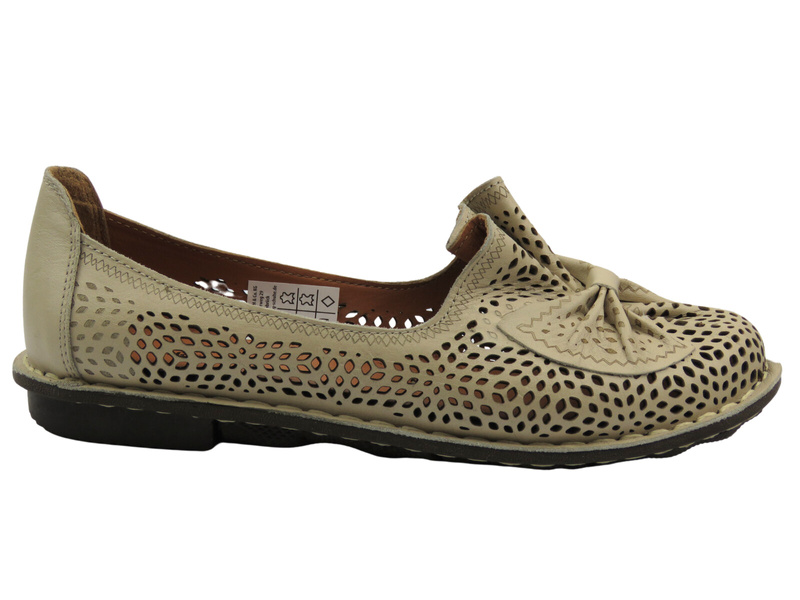 Ażurowe półbuty, mokasyny damskie - Comfortabel 830036-08, beżowe