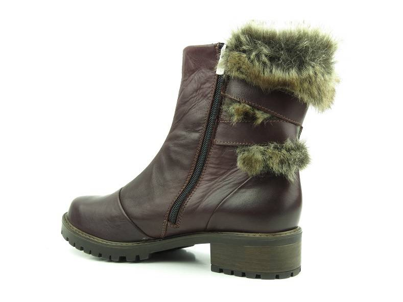 Botki damskie na obcasie - HELIOS Komfort 789, wiśniowe