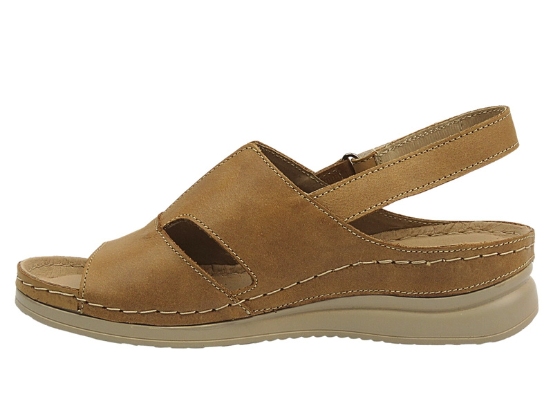 Skórzane sandały damskie jasnobrązowe HELIOS Komfort 143