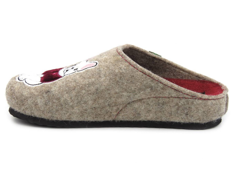 Filcowe kapcie damskie z pieskami na cholewce - BRINKMANN 320015-08, beżowe