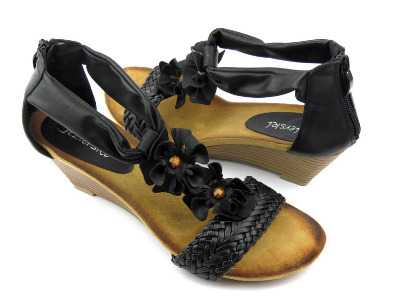 Sandały damskie na koturnie - Jezierski A643-2, czarne