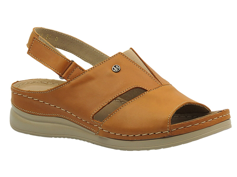 Skórzane sandały damskie - HELIOS Komfort 143, jasnobrązowe 2