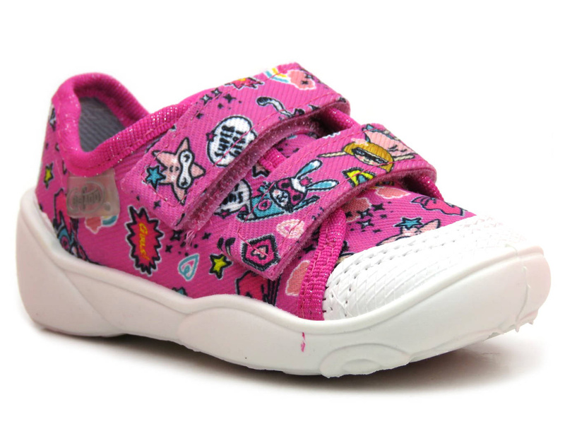 Kapcie, buty dziecięce na rzepy - Befado 907P148, różowe z motywem superbohaterów