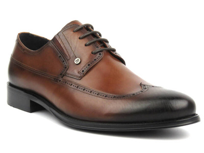 Eleganckie półbuty męskie skórzane - JOHN DOUBARE QA526-C7-N273, brązowe