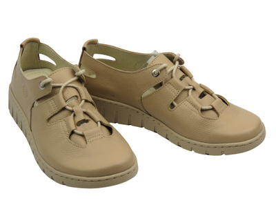 Wygodne półbuty damskie skórzane jasnobeżowe Helios Komfort 438