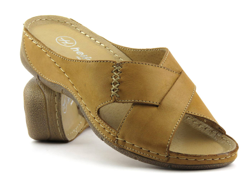 Wygodne klapki damskie ze skrzyżowanymi paskami - HELIOS Komfort 229, brązowe