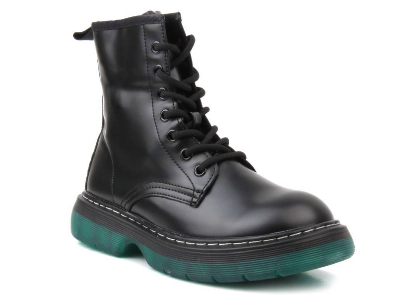 Ocieplane trapery, botki damskie - EVENTO 22BT35-5079, czarno-zielone