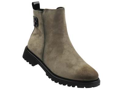 Ocieplane, klasyczne botki damskie khaki Potocki 25-19314