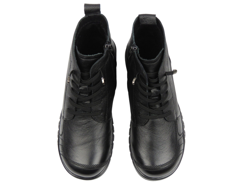 Skórzane botki damskie ocieplane czarne Cambell 25-15302