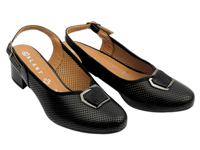 Skórzane czółenka damskie na obcasie czarne Galant 3201