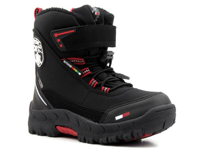 Śniegowce dziecięce z softshell - AMERICAN CLUB HL 27/21(22), czarne z czerwienią
