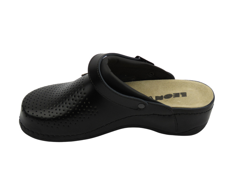 Skórzane Klapki Damskie Leon 2023, czarne