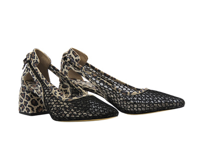 Skórzane czółenka na słupku czarne Venezia L076MTBBOBC033