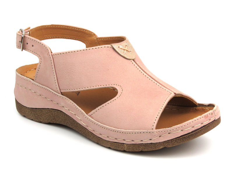 Skórzane sandały damskie - Kampa K94S2, łososiowe