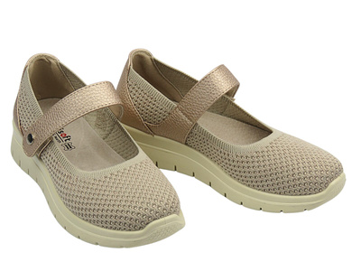 Półbuty damskie z paskiem na rzep beżowe UNISOFT 25PB02-8886