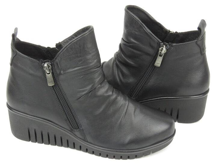Botki damskie na dwa suwaki - COMFORTABEL 960232-01, czarne