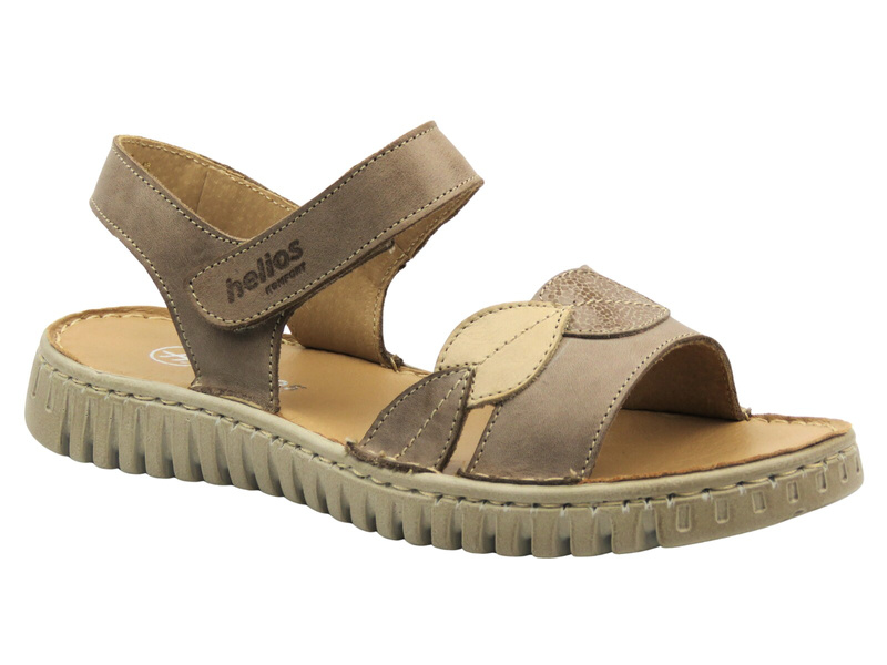 Skórzane sandały damskie na rzep beżowe Helios Komfort 151