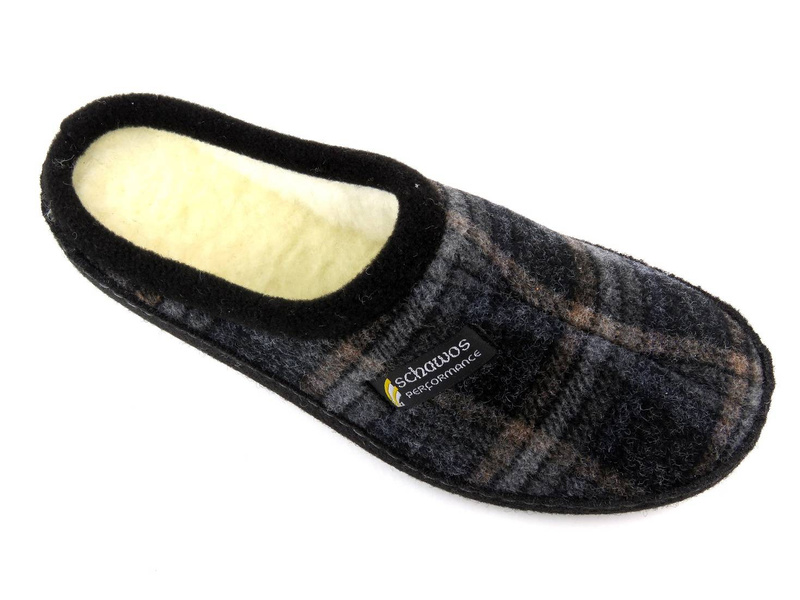 Filcowe kapcie męskie w kratę - SCHAWOS 220200, czarne