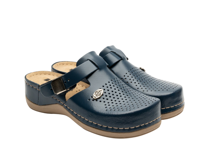 Skórzane klapki damskie granatowe Leon 900