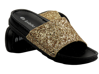 Klapki damskie ze zdobioną cholewką- INBLU UF-13, złote modne lekkie