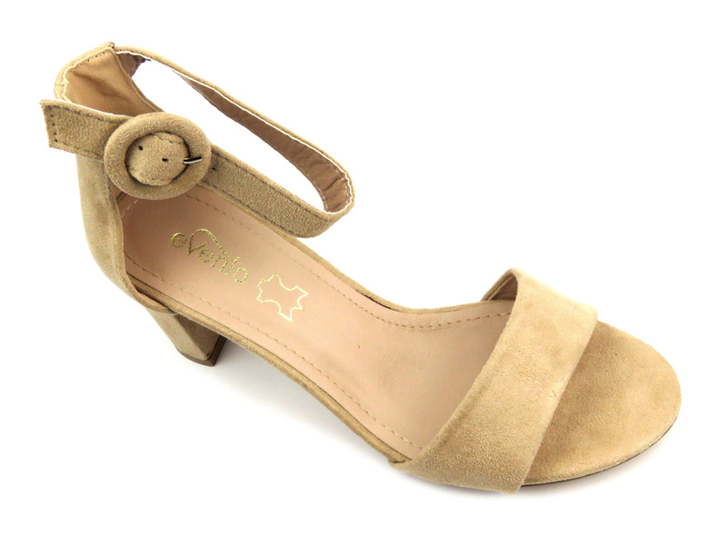 Eleganckie sandały damskie na słupku - Evento 20SD98-1617, beżowe zamszowe