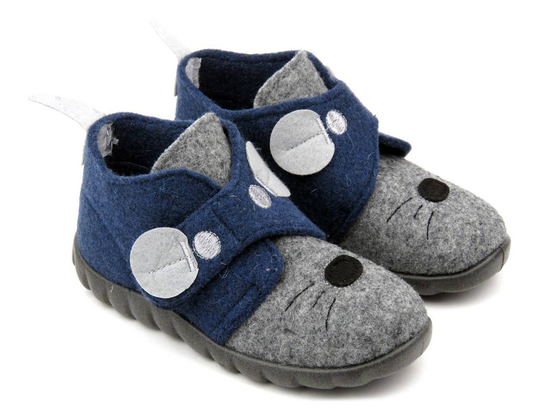 Ciepłe kapcie, buty dziecięce z myszką - BEFADO 526P080, granatowe