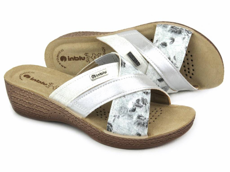 Klapki damskie na koturnie - INBLU GL-38, srebrne