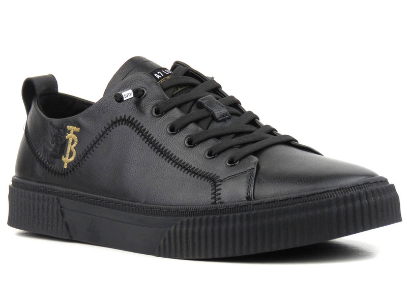 Skórzane sneakersy męskie - JOHN DOUBARE A921-1, czarne