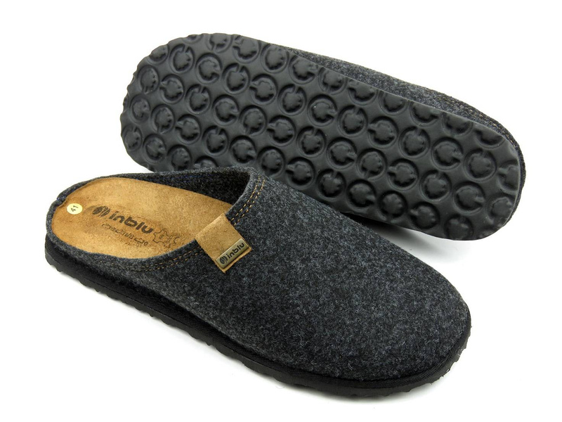 Ciepłe kapcie męskie z wyjmowaną, skórzaną wkładką - INBLU SI-01, grafit