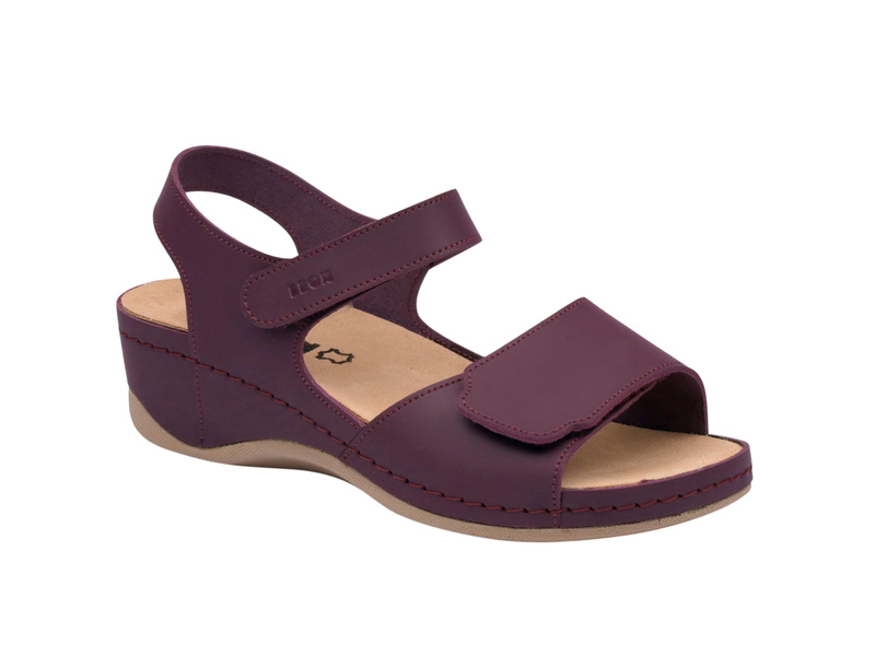 Sandały damskie na rzepy bordowe Leon 2024