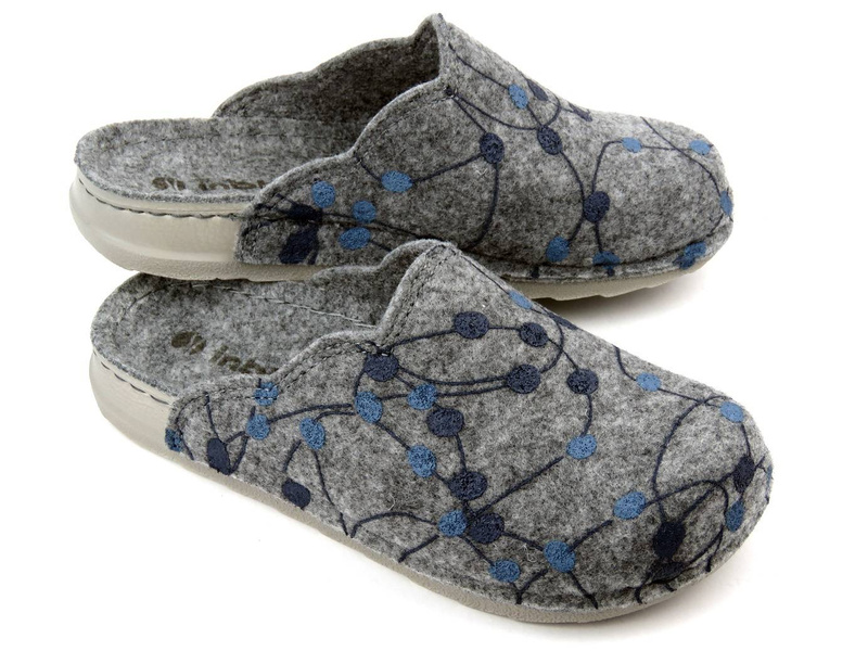 Filcowe kapcie damskie Inblu UA-35, szare w kropki