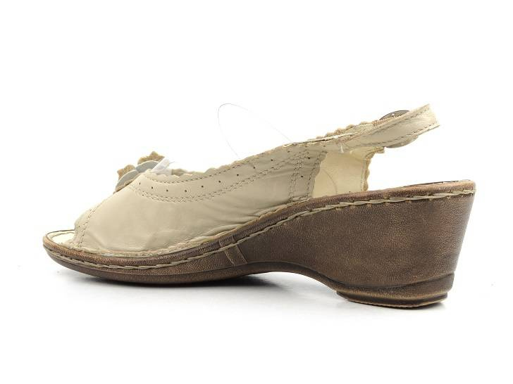 Skórzane sandały damskie na niskim koturnie HELIOS Komfort 679, cappucino