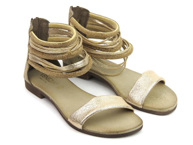 Płaskie sandały damskie, gladiatorki - VENEZIA 7067, złote
