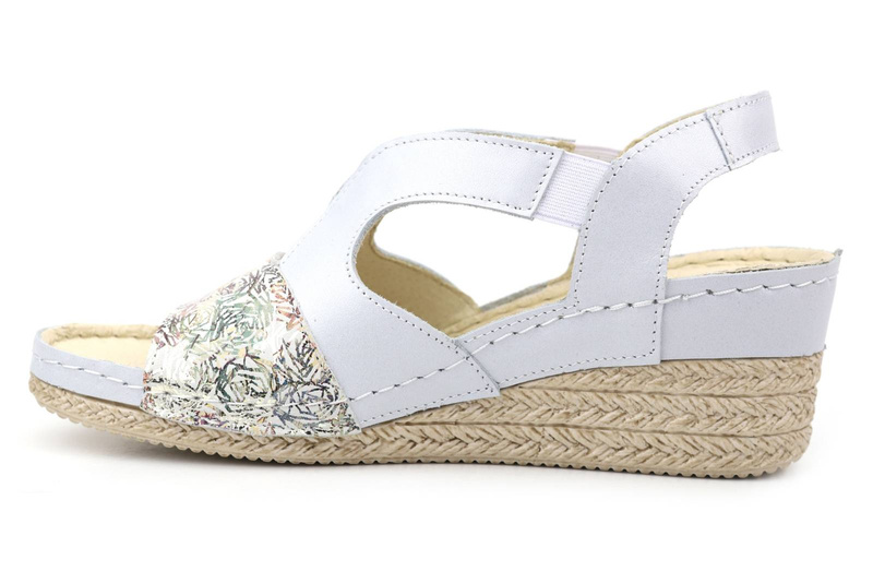 Sandały damskie na koturnie - Helios Komfort 108, srebrne