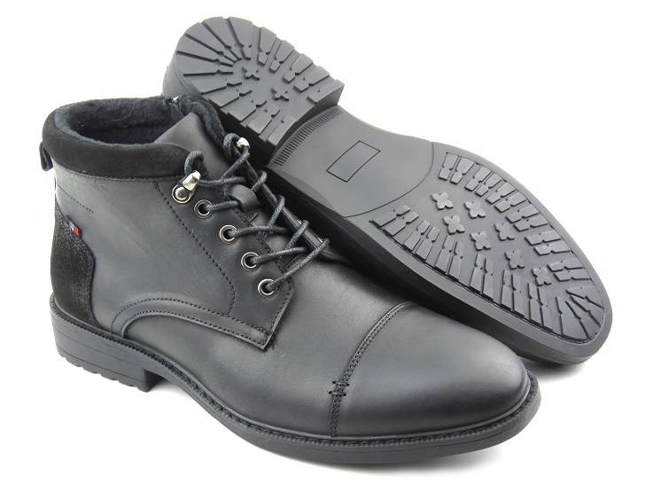 Eleganckie trzewiki męskie ze skóry naturalnej - AMERICAN CLUB CY67/22, czarne