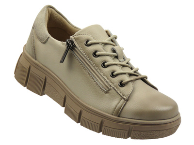 Skórzane półbuty damskie beżowe Cambell 25-19305