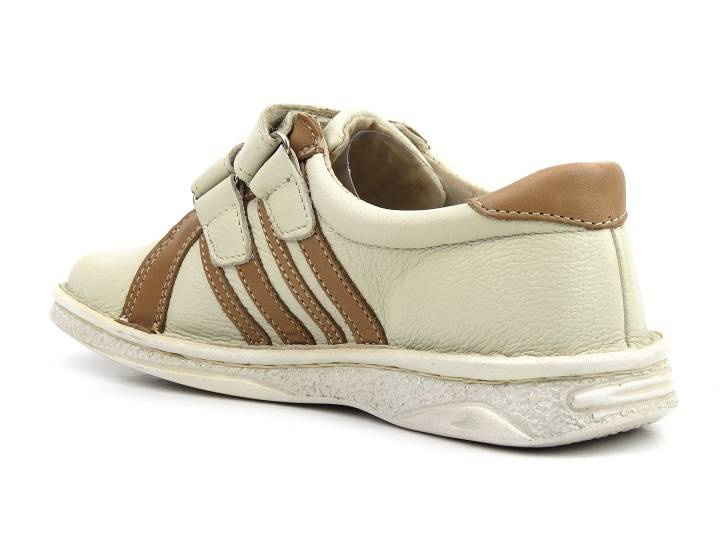 Skórzane półbuty dziecięce na rzepy - Helios 434, kremowe