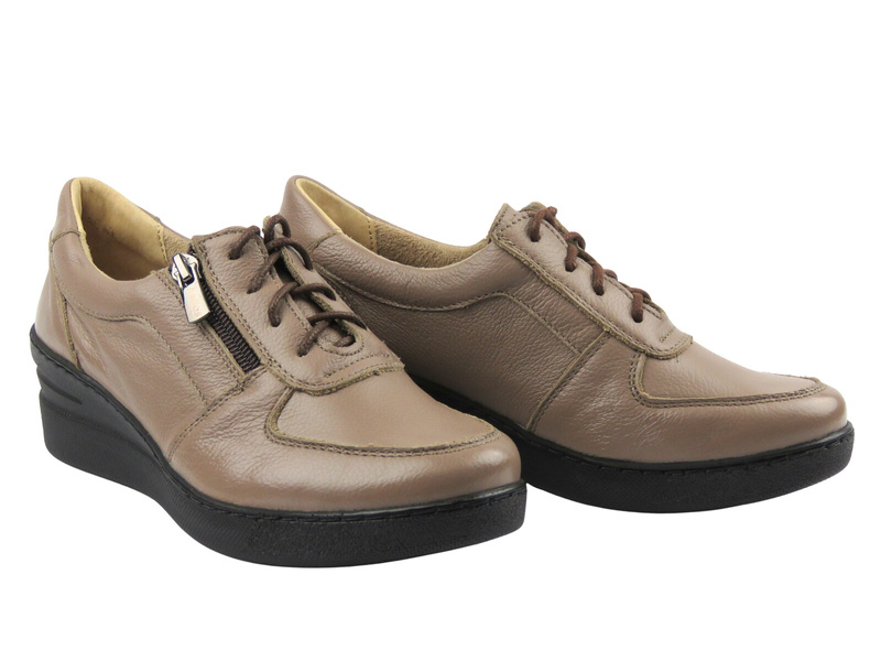 Wygodne półbuty damskie z naturalnej skóry Helios Komfort 460, khaki