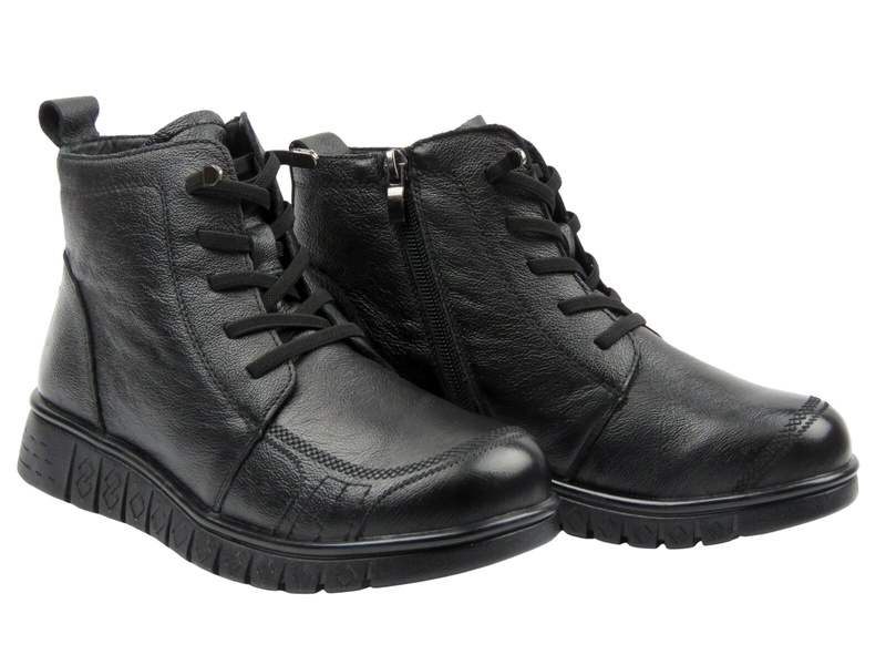 Skórzane botki damskie ocieplane czarne Cambell 25-15302