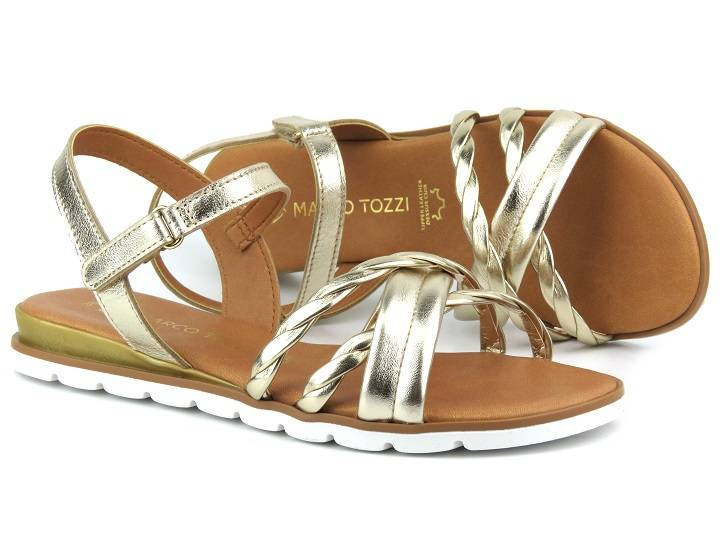 Sandały damskie płaskie - MARCO TOZZI 28129, złote