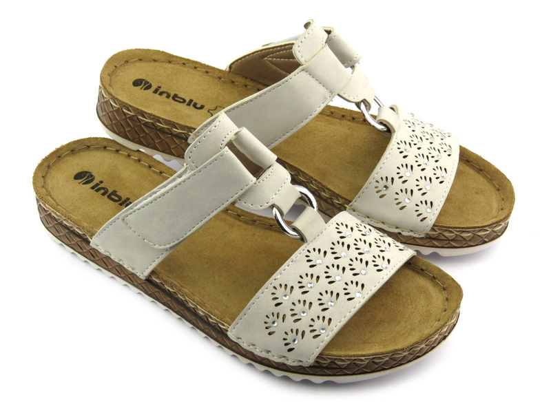 Klapki damskie zapinane na rzep - INBLU VO-06, beżowe