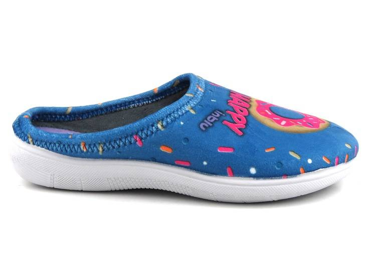 Kapcie damskie, młodzieżowe z pączkami, donutami - INBLU MINDY, niebieskie