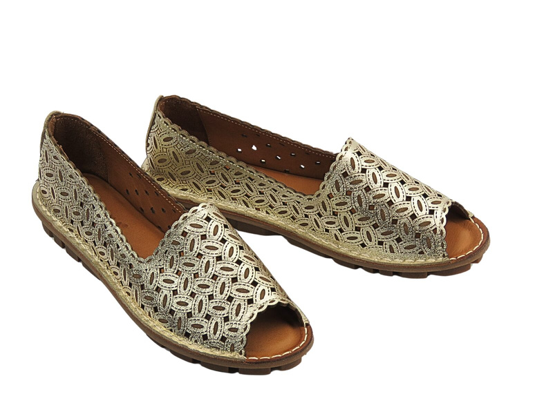 Ażurowe półbuty damskie wsuwane złote Venezia E137LEGOOBM029