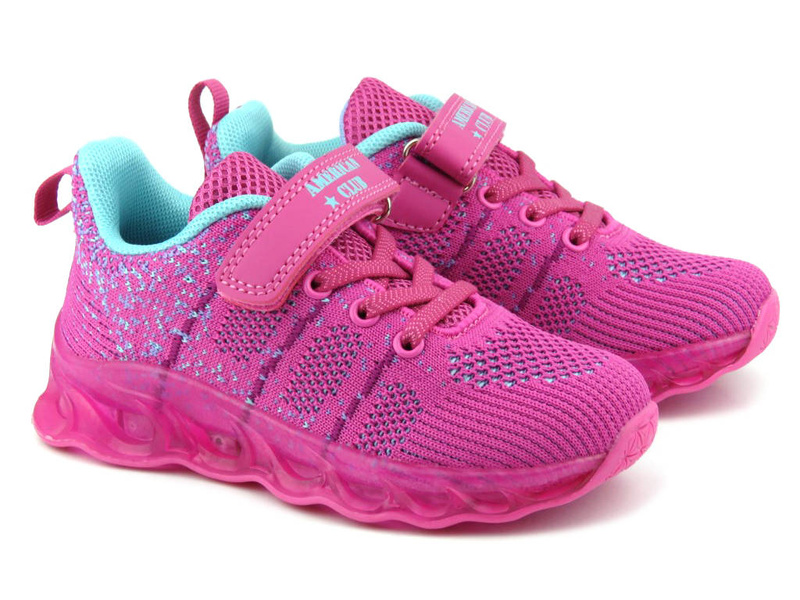 Sportowe buty dziecięce z systemem LED - AMERICAN CLUB ES131/23, różowe