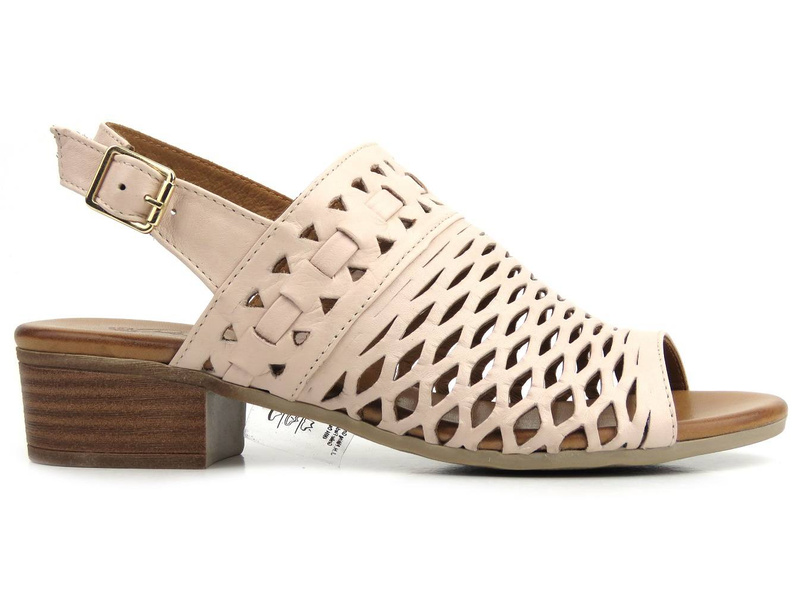 Skórzane sandały damskie z ażurową cholewką - PIAZZA 910055-42, różowe